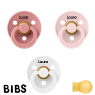 BIBS Colour Schnuller mit Namen, Gr. 1, White, Dusty Pink, Blossom, Rund Latex, (3er Pack)